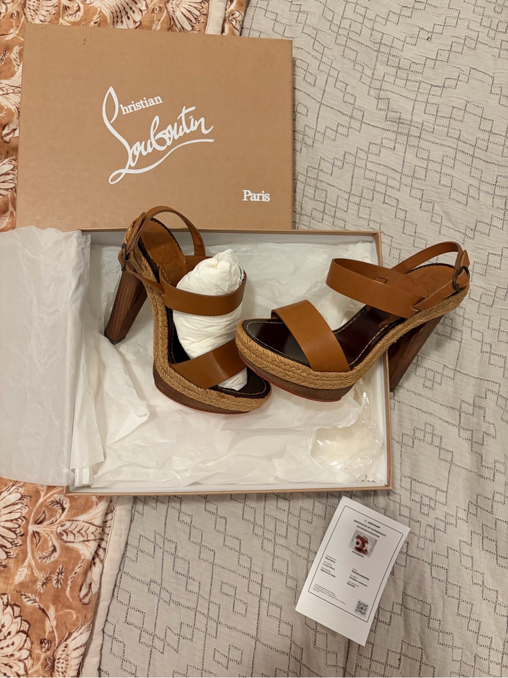 Christian Louboutin Brown Leather Espadrille Platform Sandals